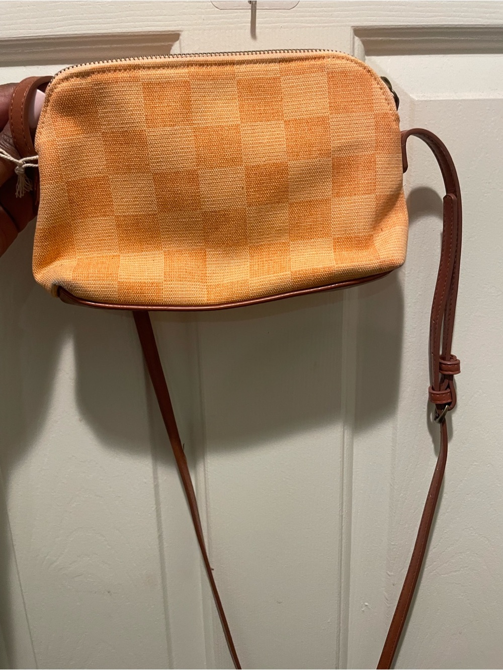 Orange Check Canvas Crossbody Bag - Women's Shoulder Purse